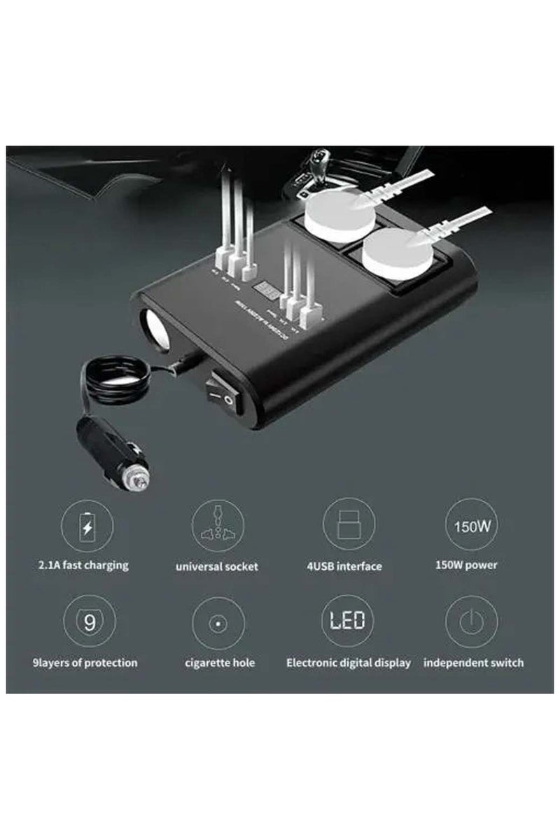150W Universal Car Power Inverter – Multi-Port Travel Adapter with USB & AC Outlet for Worldwide Compatibility – Compact & Portable, Ideal for Cars, Trucks, and RVs – Perfect for Charging Laptops, Phones, and More - Image 4