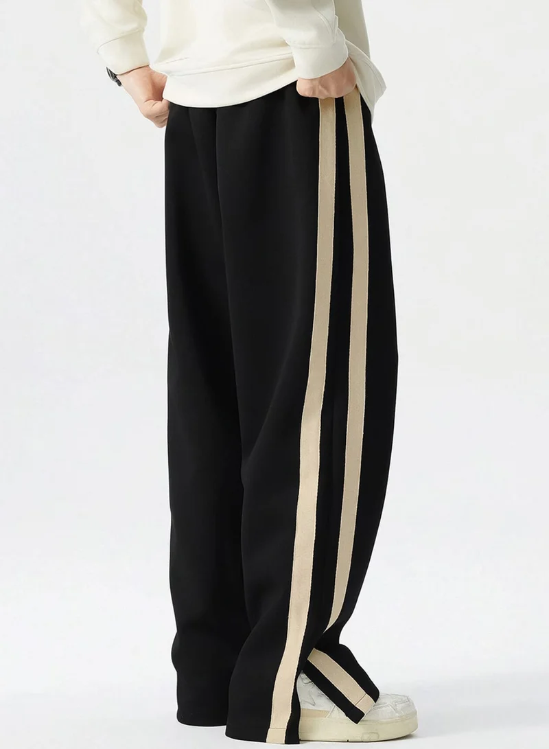 Maniac Maniac - Mens ColorBlock Side Tap Black & Beige Color Baggy Fit Pant