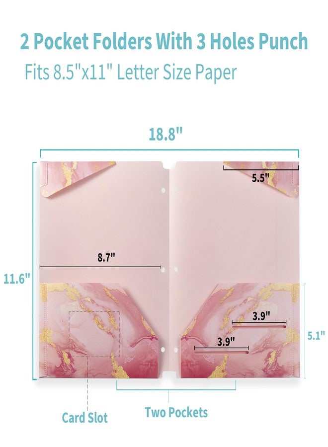 Binditek 6 Pack Heavy Duty Plastic Folders with Pockets, Waterproof 2-Pocket File Folders with Card Slots for 3-Ring Binders, 6 Decorative Marble Color Designs, 3-Hole Pocket Folders for Letter Size - Image 2