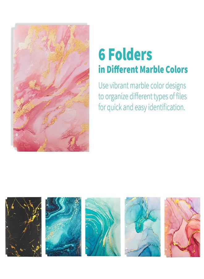 Binditek 6 Pack Heavy Duty Plastic Folders with Pockets, Waterproof 2-Pocket File Folders with Card Slots for 3-Ring Binders, 6 Decorative Marble Color Designs, 3-Hole Pocket Folders for Letter Size - Image 3