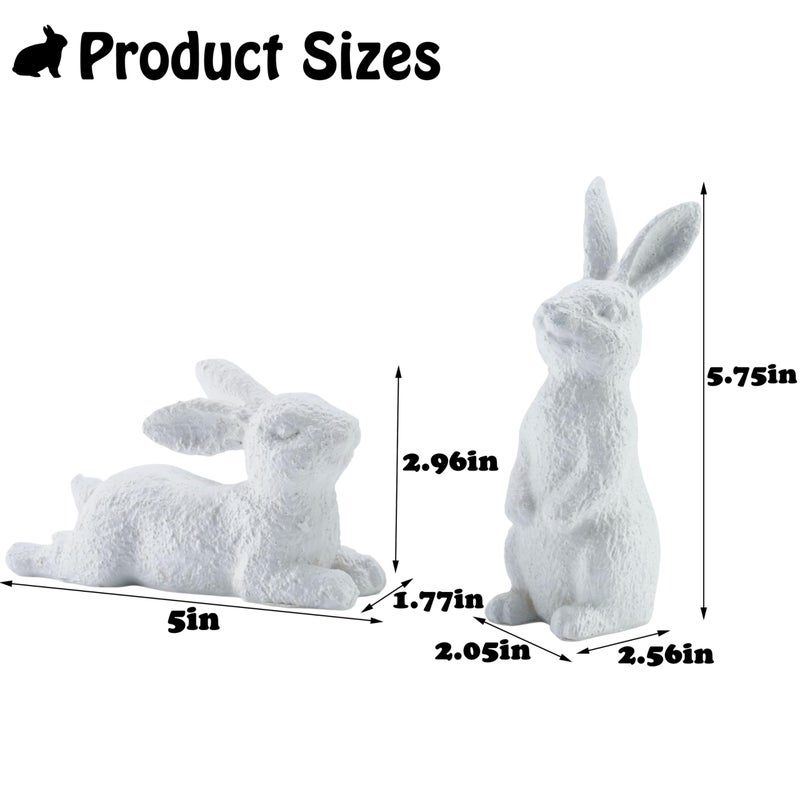 AOMOONOA Easter Bunny Figurines Set of 2, White Rabbit Decor with Rustic Stone Texture, Resin Bunny Statue for Spring Home, Table, Mantel, Farmhouse Decorations - Image 2