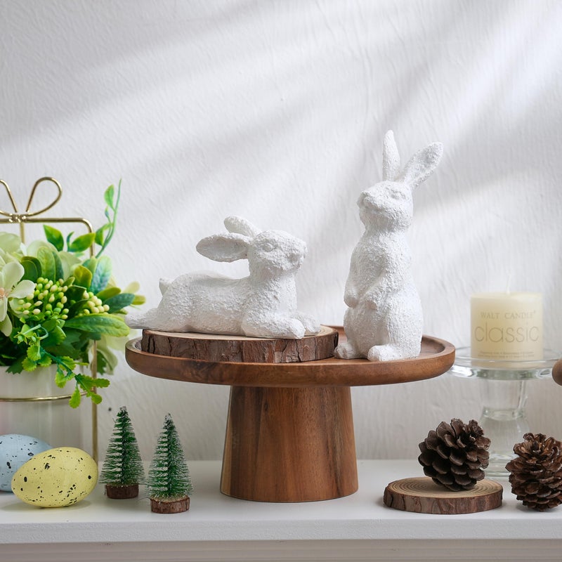 AOMOONOA Easter Bunny Figurines Set of 2, White Rabbit Decor with Rustic Stone Texture, Resin Bunny Statue for Spring Home, Table, Mantel, Farmhouse Decorations - Image 5