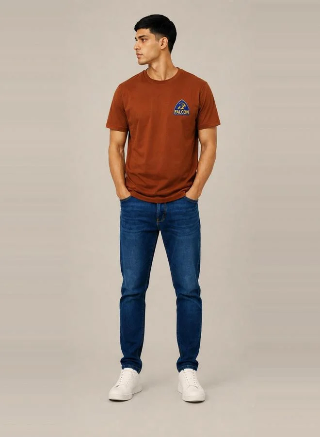 تايك تو Brown Crew Neck T-Shirt with Logo Patch By Falcon