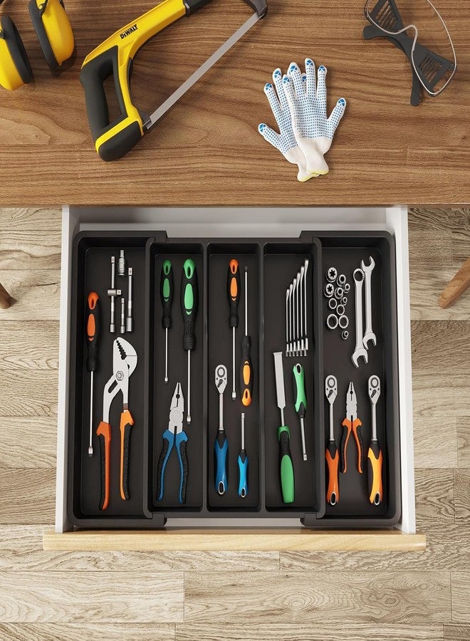 Aldea Kitchen Drawer Organizer – Expandable Utensil & Cutlery Tray | Adjustable Silverware & Flatware Storage Divider | Large Black Plastic Holder for Cooking Tools, Spatulas & Gadgets - Image 2