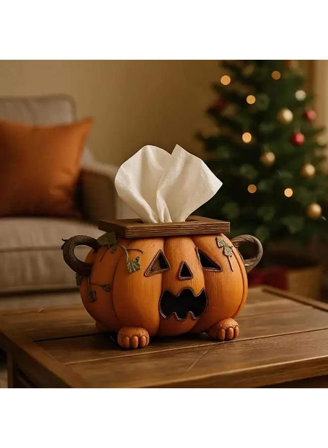 حامل علب المناديل لقرع الهالوين، منظم ورق التواليت الكرتوني من الراتينج، قطعة واحدة - Image 5