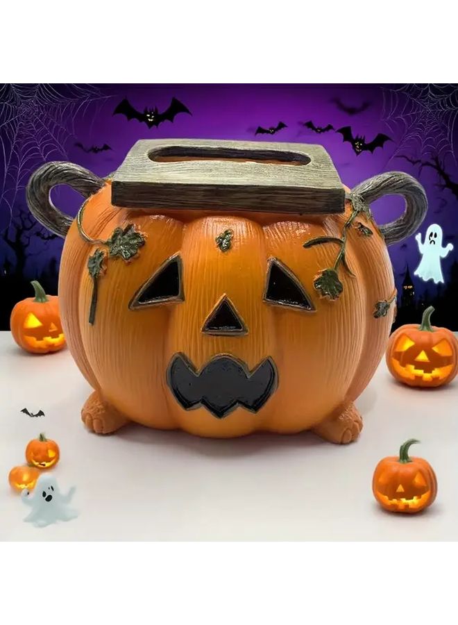 حامل علب المناديل لقرع الهالوين، منظم ورق التواليت الكرتوني من الراتينج، قطعة واحدة - Image 1