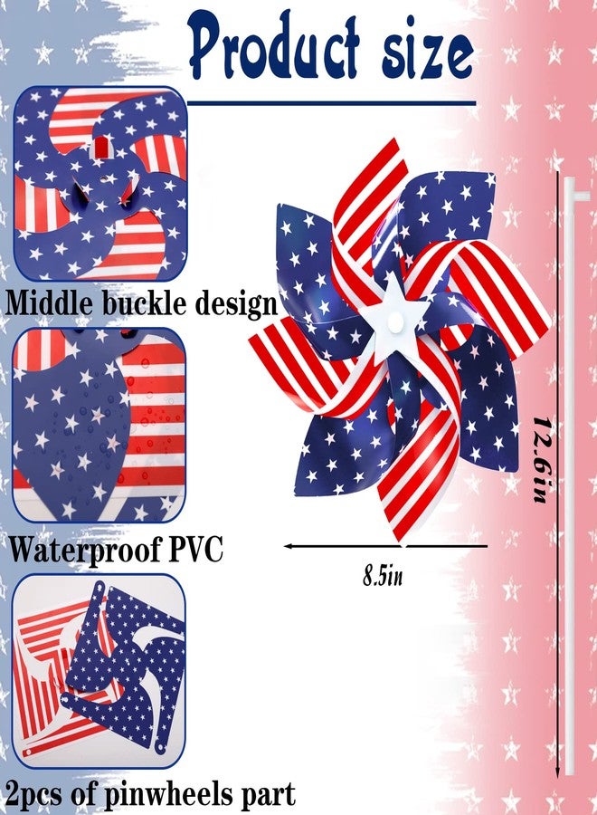Japior 8.5 Inch Patriotic Pinwheels 24Pcs 4th of July Pinwheels American Flag Red White and Blue Pinwheels Bulk for Kids 4th of July Decorations Independence Day Garden Windmill Party Favors for Yard Outside - Image 4