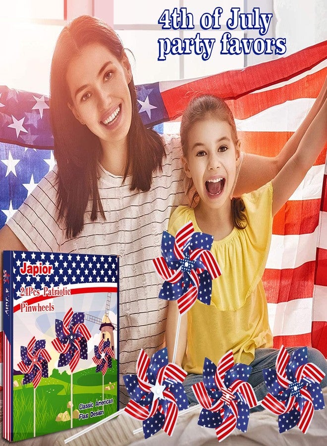 Japior 8.5 Inch Patriotic Pinwheels 24Pcs 4th of July Pinwheels American Flag Red White and Blue Pinwheels Bulk for Kids 4th of July Decorations Independence Day Garden Windmill Party Favors for Yard Outside - Image 2