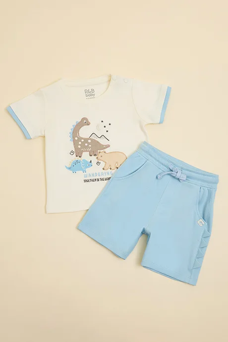 أر أند بي Embroidered T-Shirt and Shorts Set