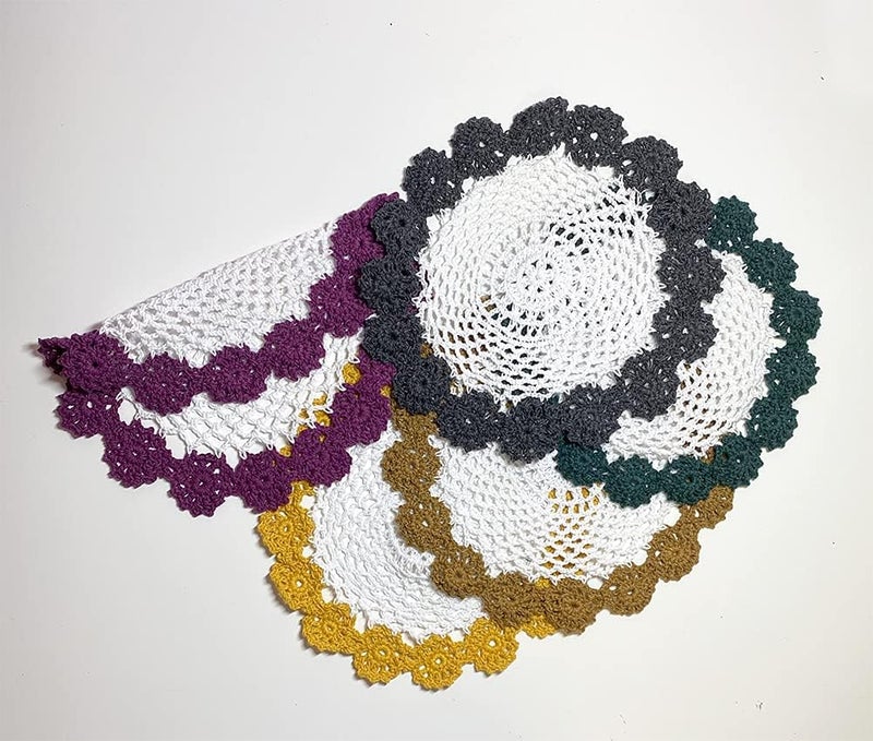 Fennco Styles Fennco Styles Handmade TwoTone Floral Crochet Tray Doily 9 Round 1Piece  Mustard Yellow Cloth Placemat for Everyday Use Holidays Home Dcor Cocktail Party Tea Party Special Occasion  - Image 4
