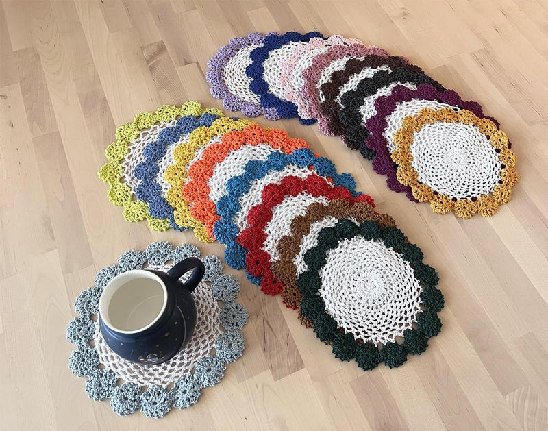 Fennco Styles Fennco Styles Handmade TwoTone Floral Crochet Tray Doily 9 Round 1Piece  Mustard Yellow Cloth Placemat for Everyday Use Holidays Home Dcor Cocktail Party Tea Party Special Occasion  - Image 5