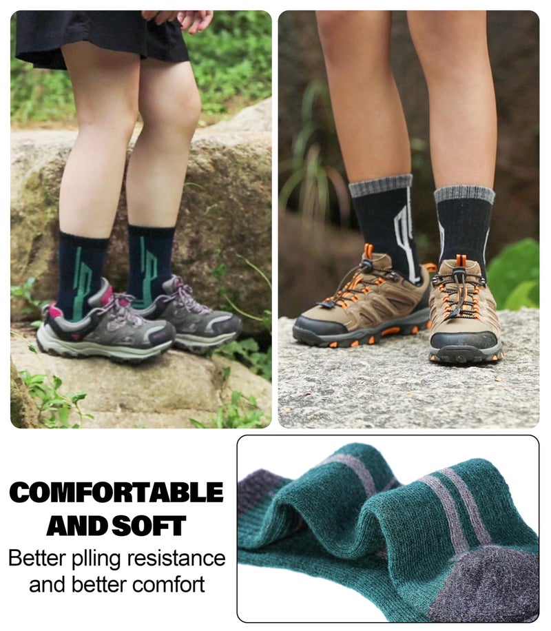 SDBING Kids Merino Wool Hiking Socks Boys Girls Toddlers Thick Cushion Winter Warm Crew Gift Socks 6 Pairs (8-12 Years, Multicolor-2) - Image 2