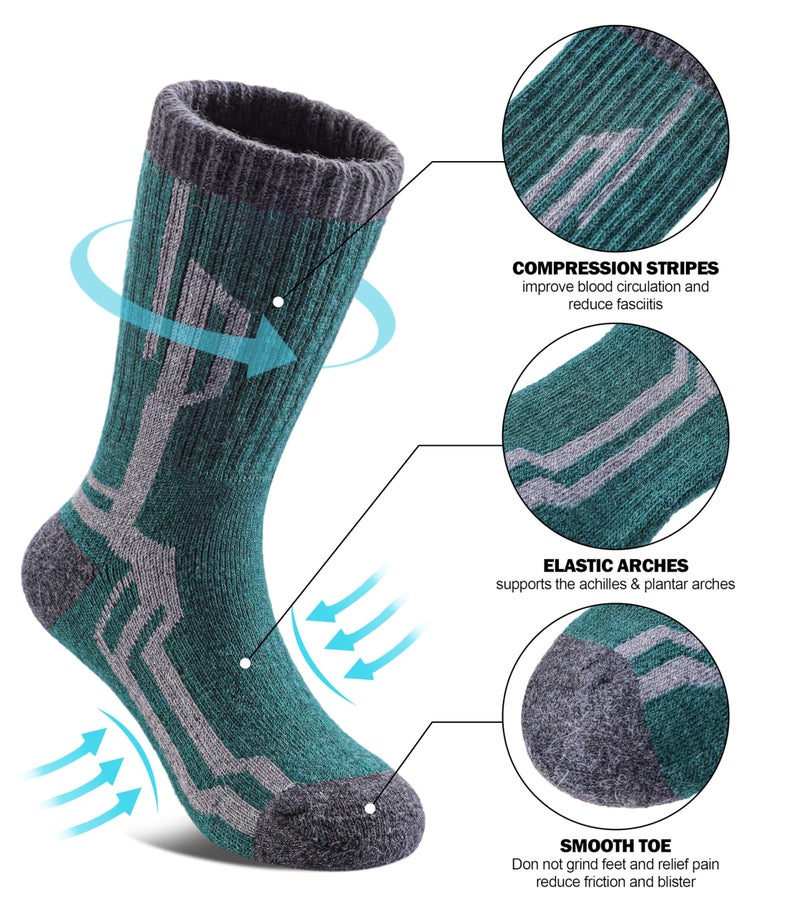 SDBING Kids Merino Wool Hiking Socks Boys Girls Toddlers Thick Cushion Winter Warm Crew Gift Socks 6 Pairs (8-12 Years, Multicolor-2) - Image 3