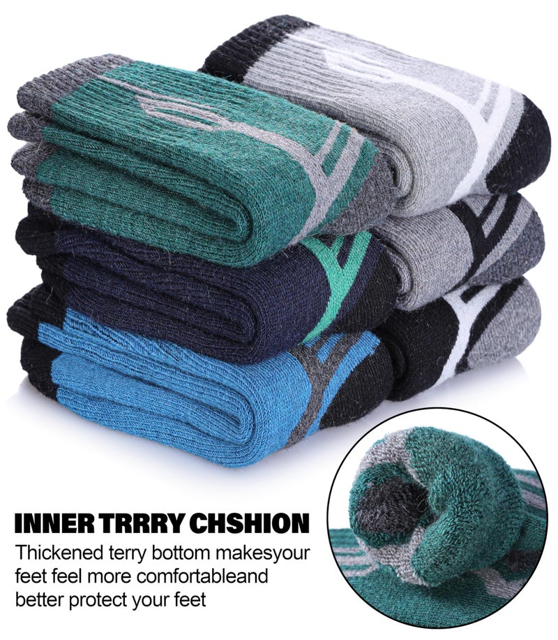 SDBING Kids Merino Wool Hiking Socks Boys Girls Toddlers Thick Cushion Winter Warm Crew Gift Socks 6 Pairs (8-12 Years, Multicolor-2) - Image 5