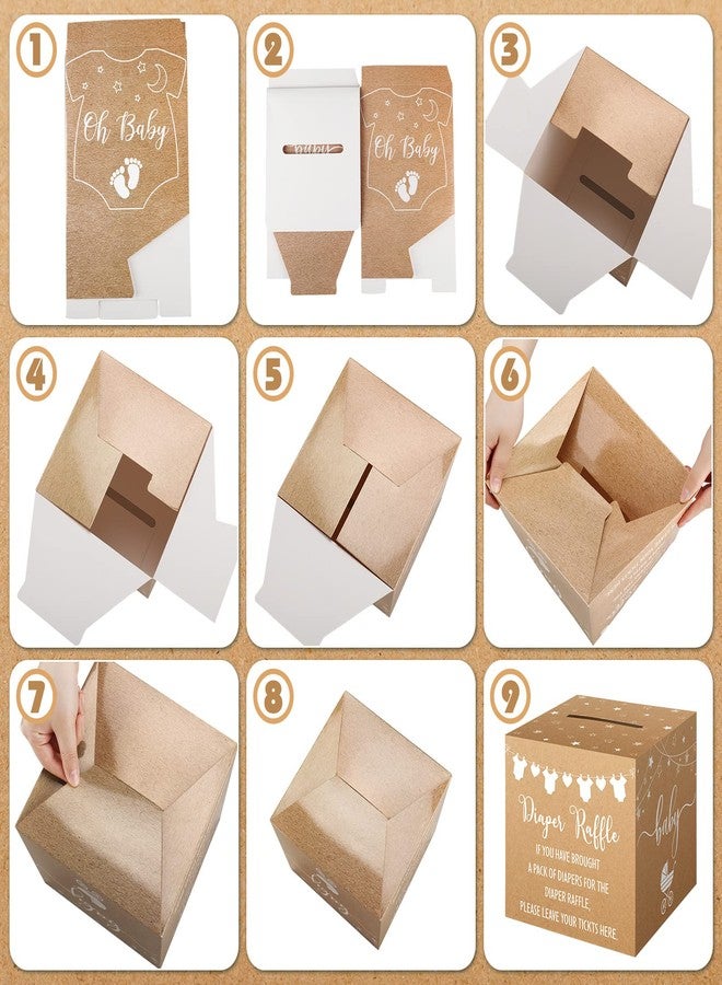 Teling 51 Pieces Diaper Raffle Tickets with Diaper Raffle Card Box Baby Shower Decorations Baby Shower Holder Box for Girl Diaper Raffle Party (Kraft Paper Style) - Image 5