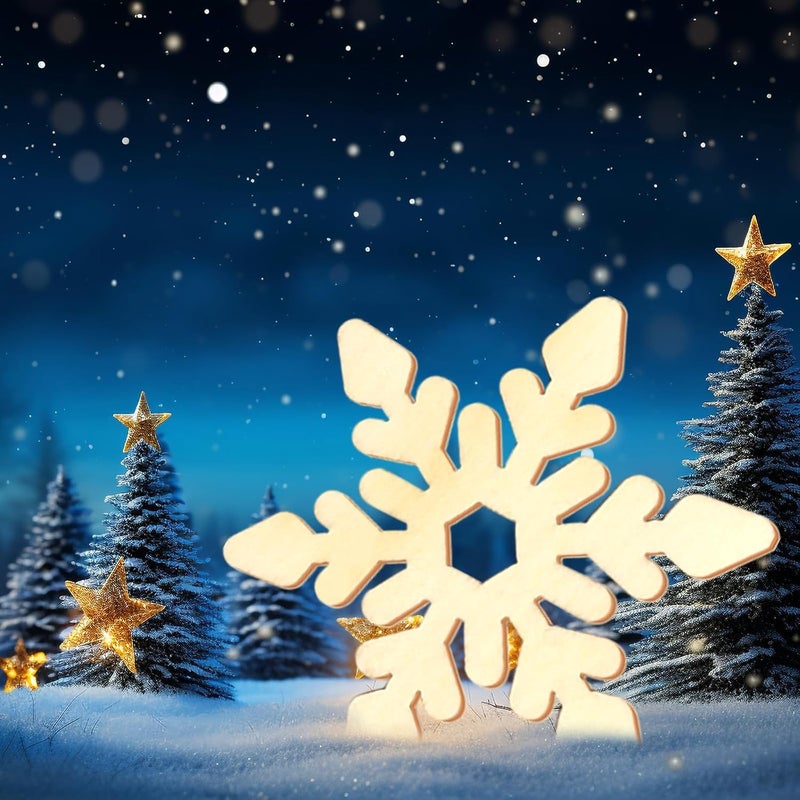 Tmflexe 20Pcs Large Snowflake Unfinished Wooden Cutouts to Paint Christmas Ornaments DIY Craft Gift Blank Snowflake Cutouts X'Mas Tree Hanging Wood Slices for Kids Art DIY Decor Winter New Year - Image 5