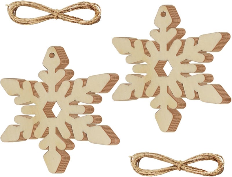 Tmflexe 20Pcs Large Snowflake Unfinished Wooden Cutouts to Paint Christmas Ornaments DIY Craft Gift Blank Snowflake Cutouts X'Mas Tree Hanging Wood Slices for Kids Art DIY Decor Winter New Year - Image 1