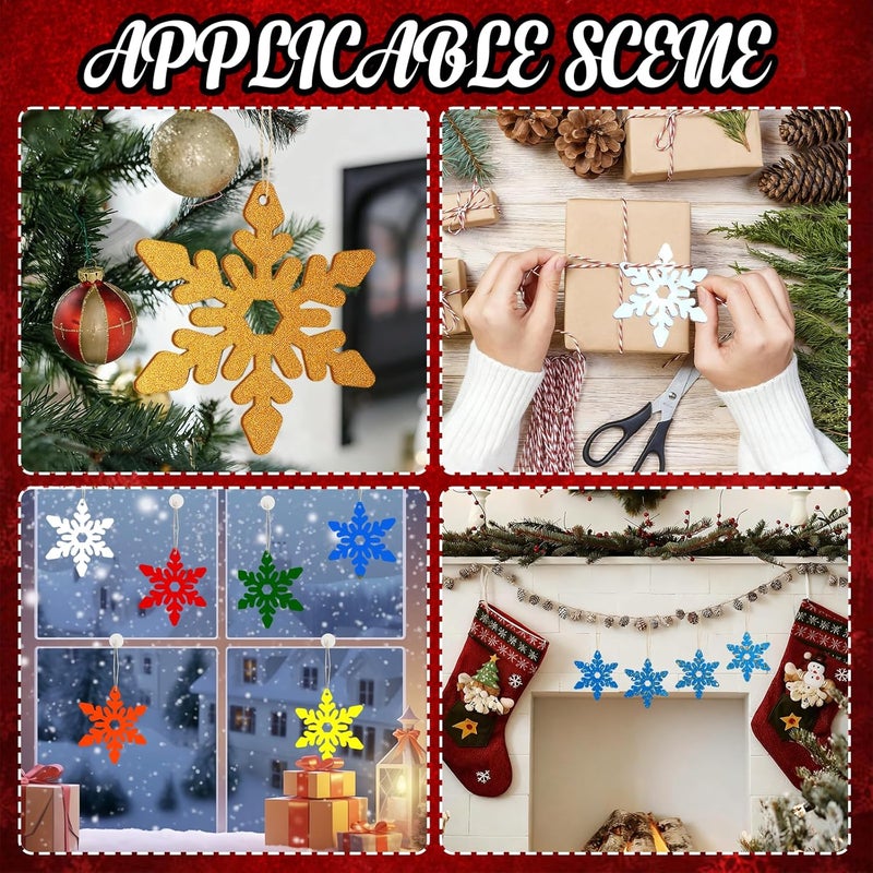 Tmflexe 20Pcs Large Snowflake Unfinished Wooden Cutouts to Paint Christmas Ornaments DIY Craft Gift Blank Snowflake Cutouts X'Mas Tree Hanging Wood Slices for Kids Art DIY Decor Winter New Year - Image 4