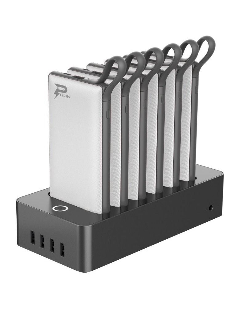 Phoni - Phoni 6 in 1 Power Station 10,000 mAh with Built-in Cable to Charge Multiple Devices - White - Image 1