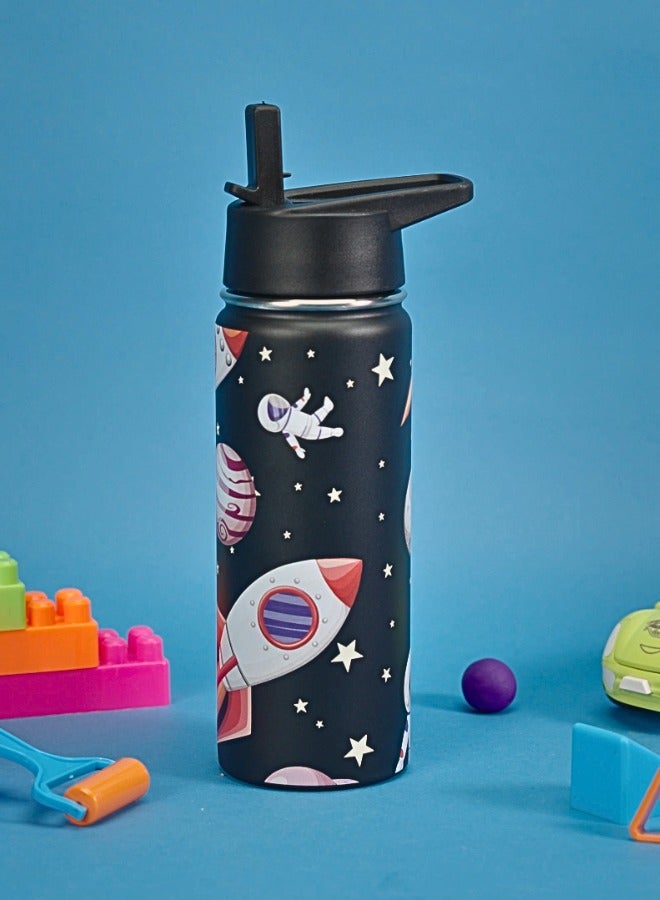 Chase Up Kids Water Bottle with Straw Lid – 550ml Stainless Steel, Double Wall Insulated, BPA-Free, Leak-Proof Bottle for School & Toddlers (BLACK SPACE) - Image 3