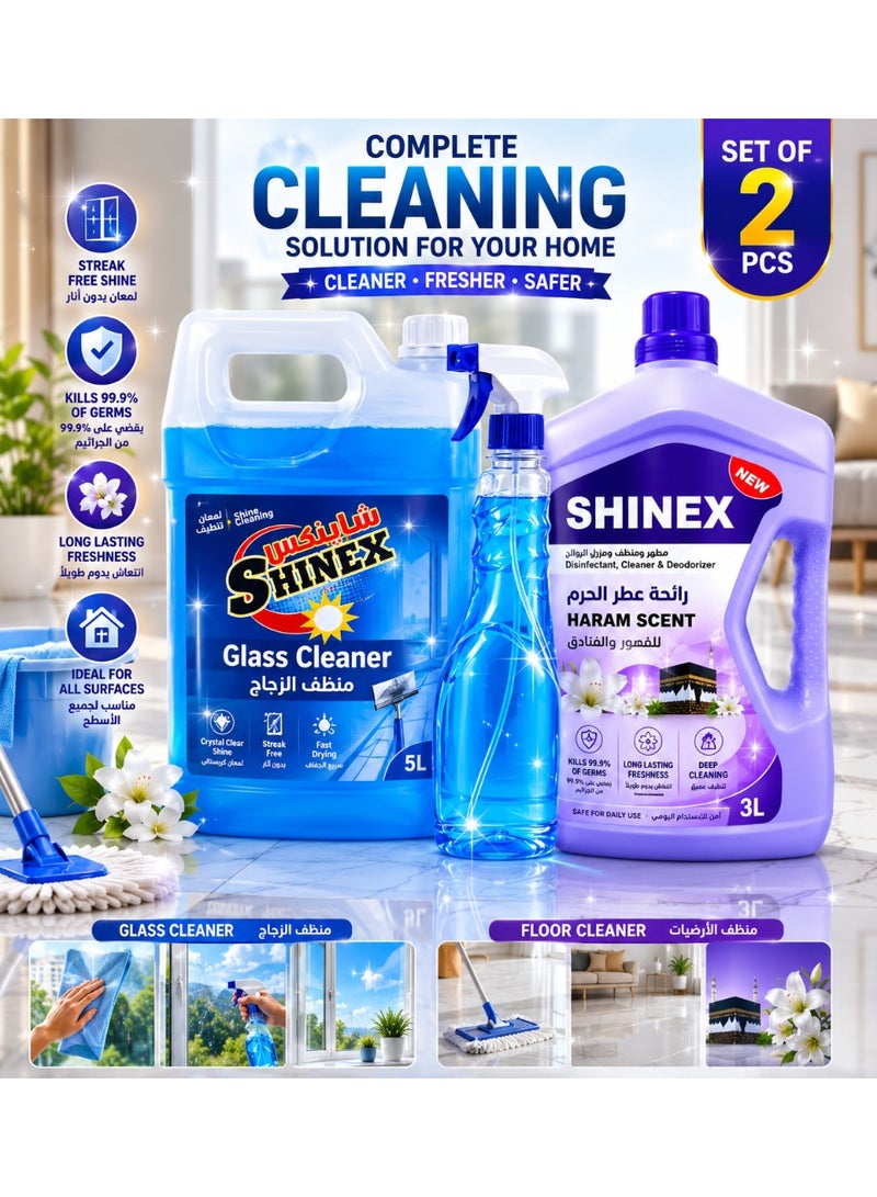 SHINEX Cleaning Combo Set – Glass Cleaner + Floor Cleaner | Powerful Shine, Fresh Fragrance & Multi-Surface Home Cleaning Solution - Image 1