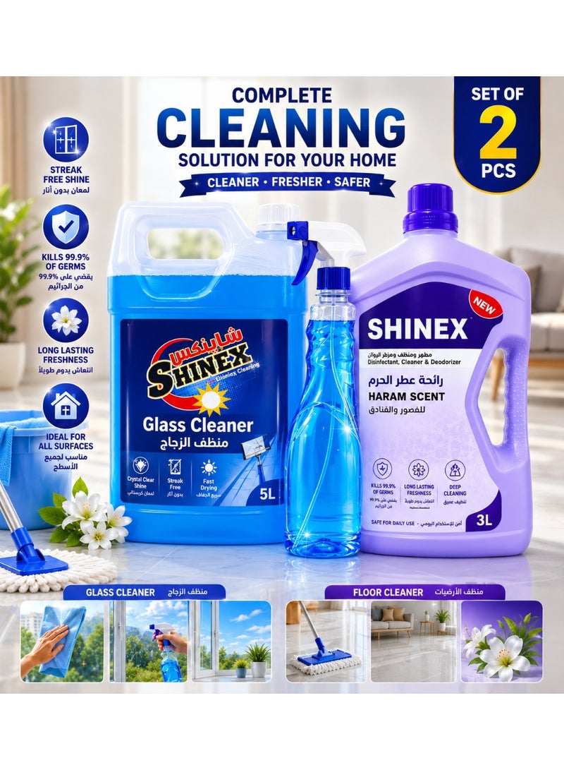 SHINEX Cleaning Combo Set – Glass Cleaner + Floor Cleaner | Powerful Shine, Fresh Fragrance & Multi-Surface Home Cleaning Solution - Image 2