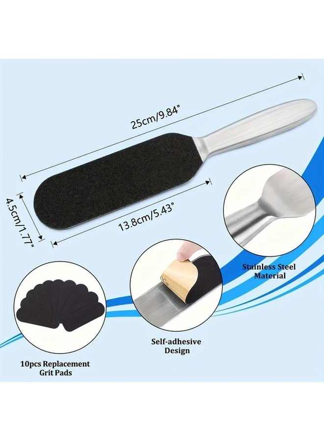 Large Stainless Steel Foot File Double Sided With 10 Pcs Refill Pads For Dead Skin Removal - Image 5