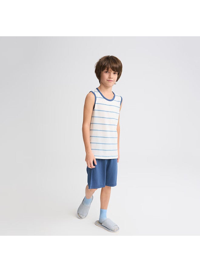 Aimer kids طقم قميص بدون أكمام بنمط مخطط وسروال بخمسة نقاط للأولاد من إيمر كيدز - مخطط أزرق 120 - Image 2