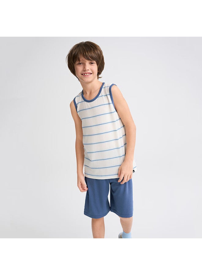 Aimer kids طقم قميص بدون أكمام بنمط مخطط وسروال بخمسة نقاط للأولاد من إيمر كيدز - مخطط أزرق 120 - Image 1