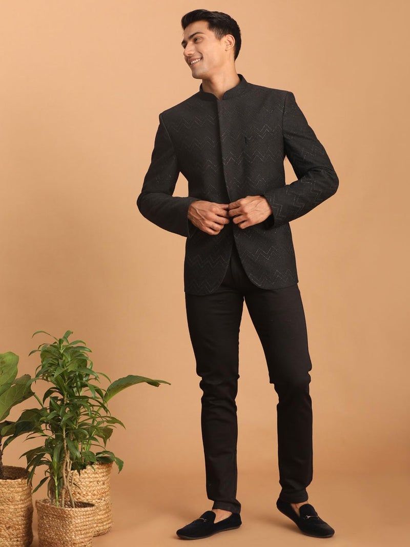 VASTRAMAY Men's Black Silk Blend Jodhpuri | Imported Fabric Jodhpuri For Men - Image 5