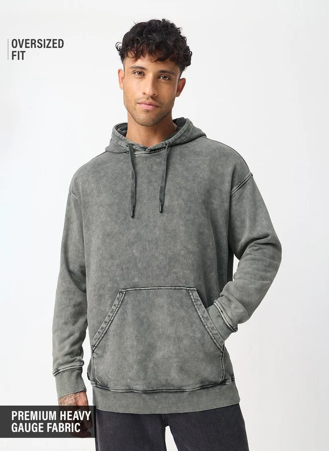 The Souled Store  The Souled Store Men Oversized Fit Solid Grey Hoodie  | Best Price UAE