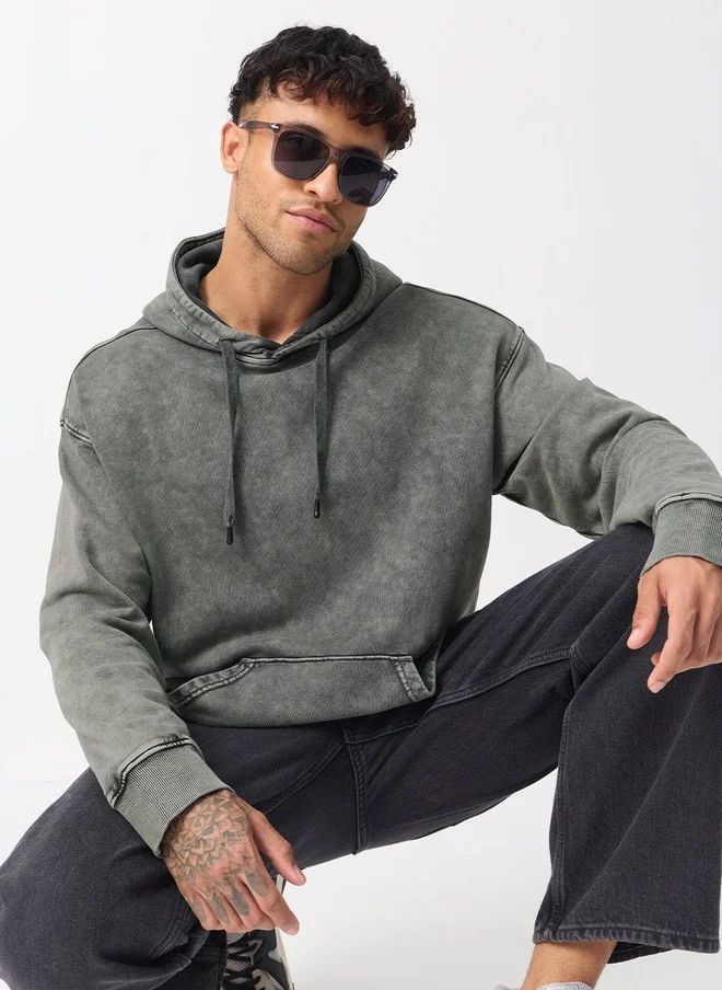 The Souled Store The Souled Store Men Oversized Fit Solid Grey Hoodie