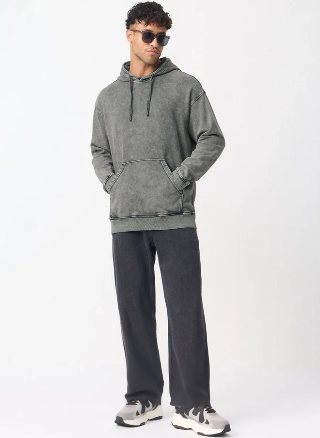 The Souled Store The Souled Store Men Oversized Fit Solid Grey Hoodie