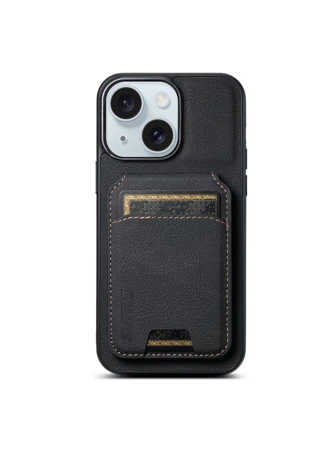 Suteni Case For iPhone 15 H02 Litchi Leather Card Wallet Stand Back Phone Case - Image 1