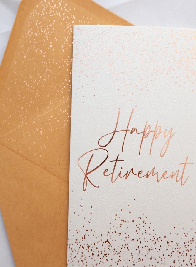 CHRIZ.Z Retirement Card - Single Happy Retirement Greeting Card on Grey Color Textured Paper with Rose Gold Foil Glitter Envelope - 5" x 7" - Blank Inside - Image 2