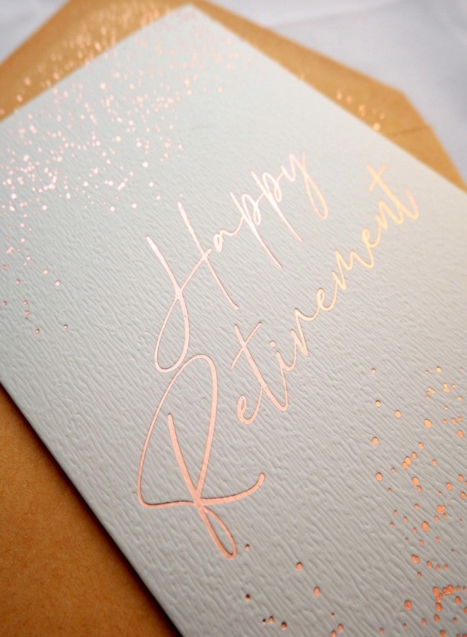 CHRIZ.Z Retirement Card - Single Happy Retirement Greeting Card on Grey Color Textured Paper with Rose Gold Foil Glitter Envelope - 5" x 7" - Blank Inside - Image 3
