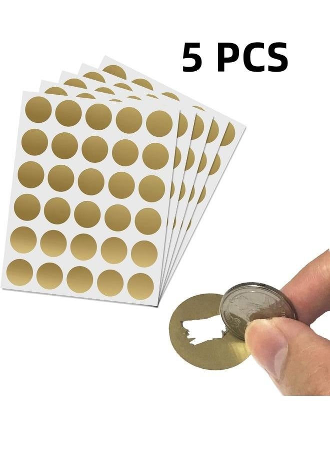 5 قطع من ملصقات قابلة للخدش، ملصقات دائرية ذاتية اللصق مقاس 1 بوصة، بطاقات قابلة للخدش لتذاكر اليانصيب، اصنعها بنفسك، ألعاب بطاقات اليانصيب (ذهبي) (1 بوصة، ذهبي) - Image 1