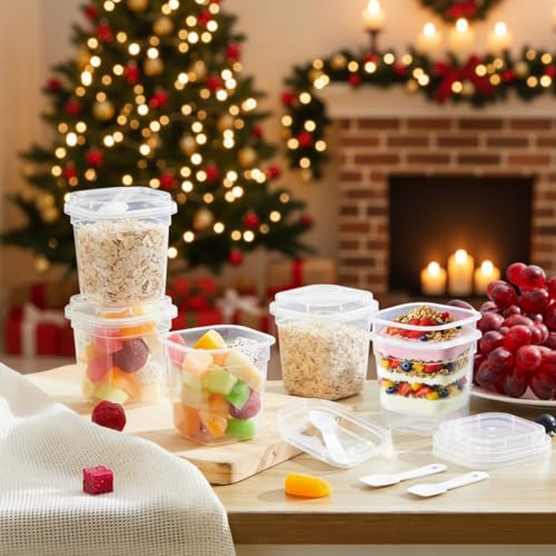 Jingmore 50 Pack 9.5oz Clear Plastic Yogurt Parfait Cups Disposable Overnight Oats Containers with Lids and Spoons Cake Fruit Jars for Food Storage Salad Ice Creams Pudding Snacks (Square Style) - Image 3
