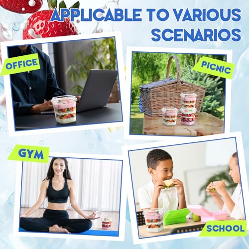 Jingmore 50 Pack 9.5oz Clear Plastic Yogurt Parfait Cups Disposable Overnight Oats Containers with Lids and Spoons Cake Fruit Jars for Food Storage Salad Ice Creams Pudding Snacks (Square Style) - Image 5