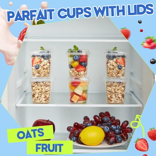 Jingmore 50 Pack 9.5oz Clear Plastic Yogurt Parfait Cups Disposable Overnight Oats Containers with Lids and Spoons Cake Fruit Jars for Food Storage Salad Ice Creams Pudding Snacks (Square Style) - Image 4