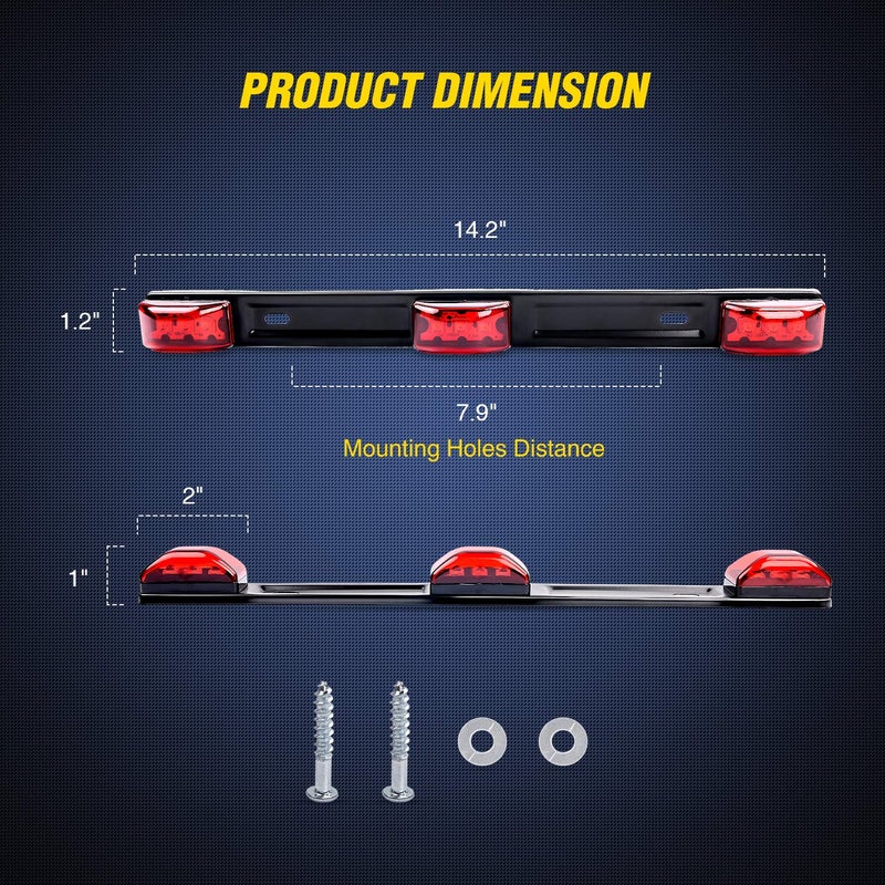 Nilight TL-11 1PC Red 9 LED ID Bar Marker Tail Black Stainless Steel Bracket for Truck Trailer Boat Identification Light - Image 2