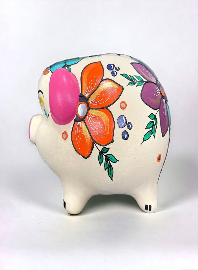 Shabana Art Potteries Ceramic Hand Painted Piggy Bank with Lock | Modern Lucky Money Bank | Piggy Bank for Womens | Mitti Ka Gullak | kiddy Bank for Boys & Girls (Without Glaze) Money Saving Box - Image 4