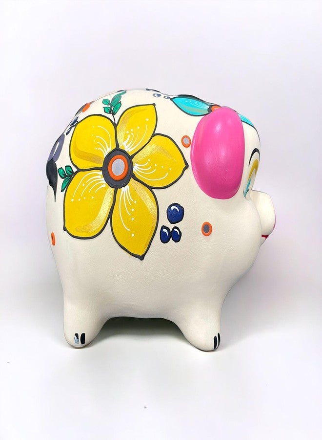 Shabana Art Potteries Ceramic Hand Painted Piggy Bank with Lock | Modern Lucky Money Bank | Piggy Bank for Womens | Mitti Ka Gullak | kiddy Bank for Boys & Girls (Without Glaze) Money Saving Box - Image 3