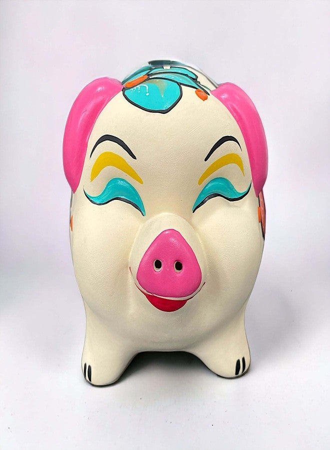 Shabana Art Potteries Ceramic Hand Painted Piggy Bank with Lock | Modern Lucky Money Bank | Piggy Bank for Womens | Mitti Ka Gullak | kiddy Bank for Boys & Girls (Without Glaze) Money Saving Box - Image 2