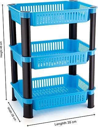 Fagva 3 Layer Kitchen Plastic Basket Space Saving Storage Organizer Rack Shelf Potato Onion Tomato Other Vegetables Basket For Kitchen Blue - Image 3