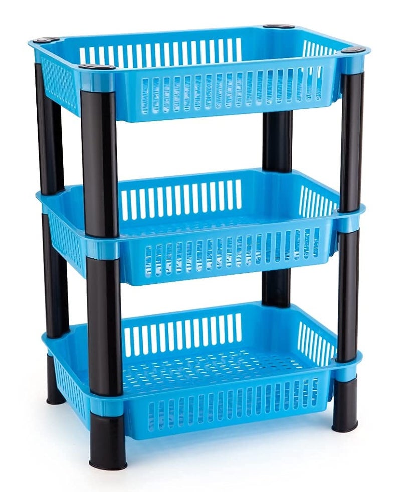 Fagva 3 Layer Kitchen Plastic Basket Space Saving Storage Organizer Rack Shelf Potato Onion Tomato Other Vegetables Basket For Kitchen Blue - Image 1