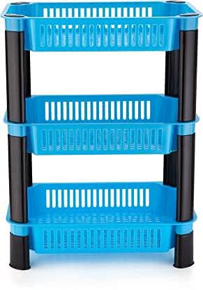 Fagva 3 Layer Kitchen Plastic Basket Space Saving Storage Organizer Rack Shelf Potato Onion Tomato Other Vegetables Basket For Kitchen Blue - Image 2