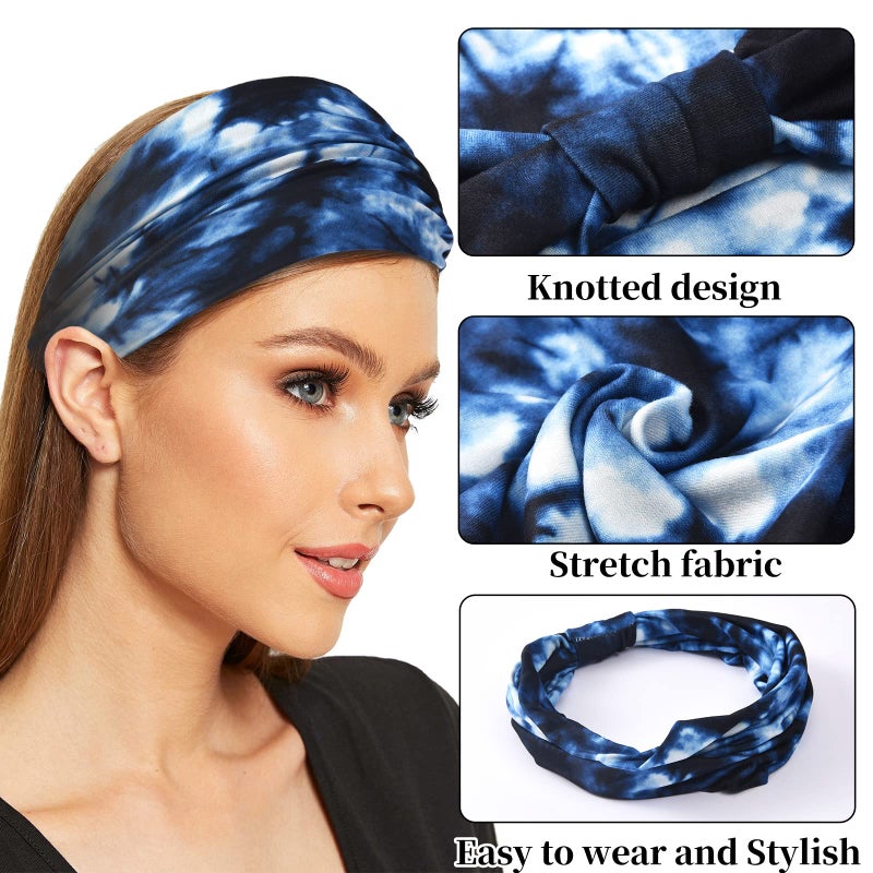 Yeshan Wide Headbands for Women Non Slip Boho Headband Elastic Tie dye Yoga Workout Sweat Bands Running Sport Hair bands,Pack of 6 - Image 3
