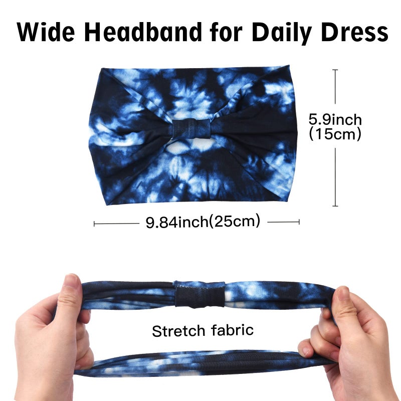 Yeshan Wide Headbands for Women Non Slip Boho Headband Elastic Tie dye Yoga Workout Sweat Bands Running Sport Hair bands,Pack of 6 - Image 2