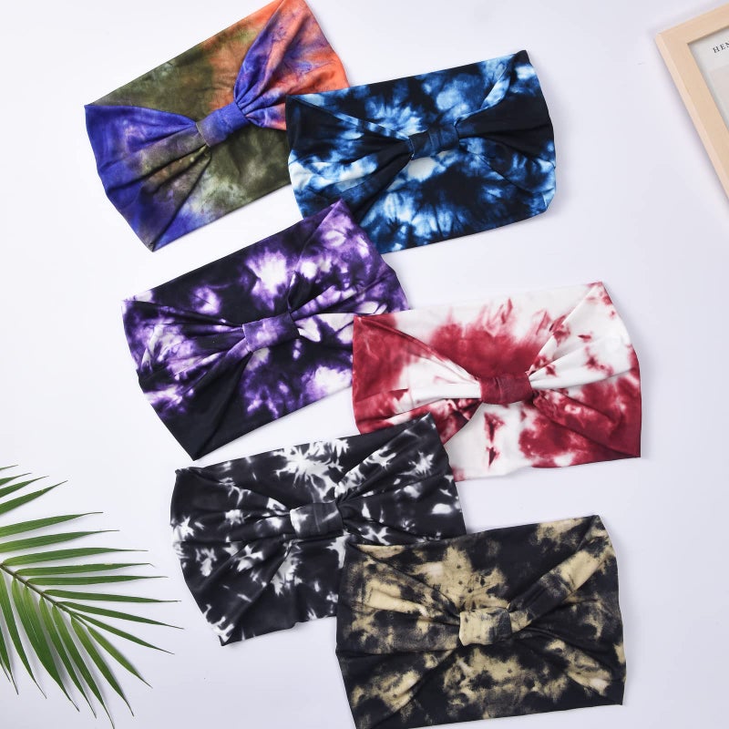 Yeshan Wide Headbands for Women Non Slip Boho Headband Elastic Tie dye Yoga Workout Sweat Bands Running Sport Hair bands,Pack of 6 - Image 5